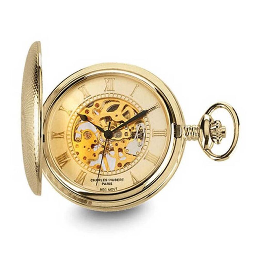 Charles Hubert Gold Finish Brass Skeleton Pocket Watch